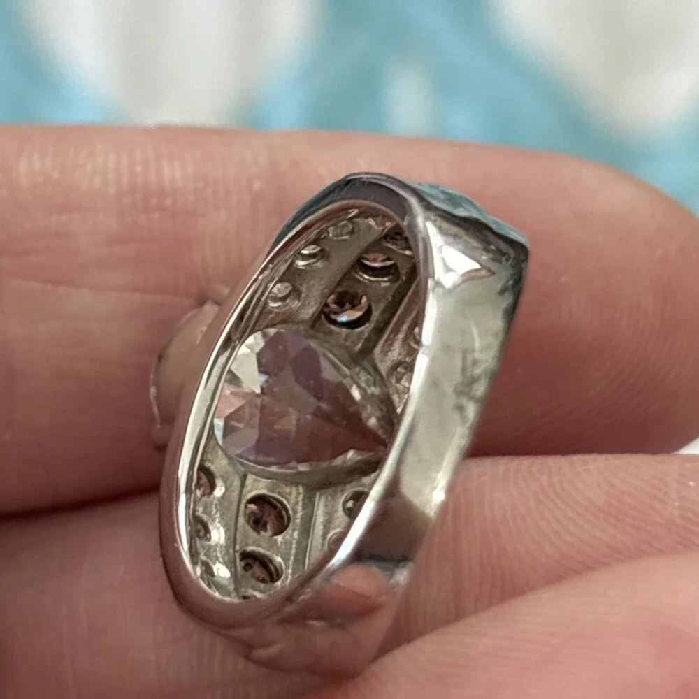 ROSS SIMONS Sterling Silver Bold Pear Cut Solitaire White and Chocolate CZ Sz 6